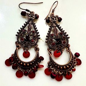 Red and bronze fashionable and festive earrings